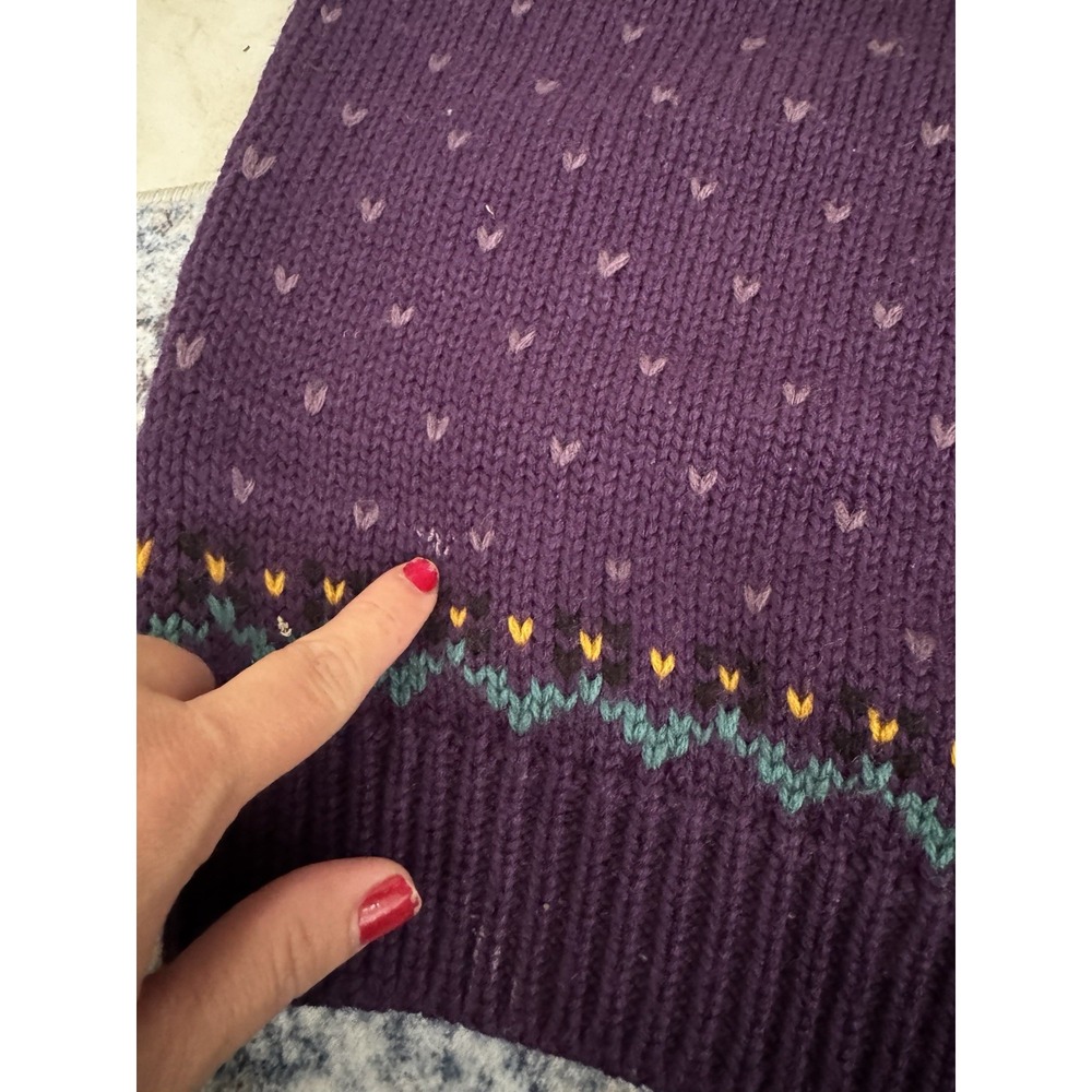 Vintage 90s Northern Isles Womens L Purple Scottie Dog Apple Fair Isle Sweater - Picture 16 of 16